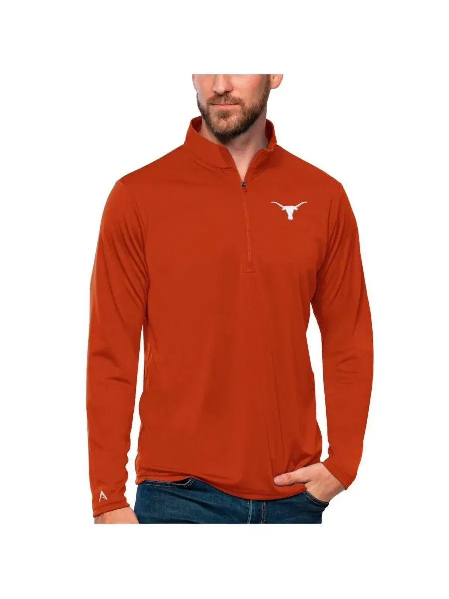Мужской пуловер с принтом Texas Longhorns, модель Tribute Quarter-Zip Antigua