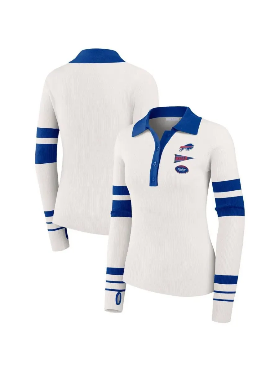 Свитер-поло из рибаны с вышивкой Buffalo Bills, длинный рукав WEAR by Erin Andrews
