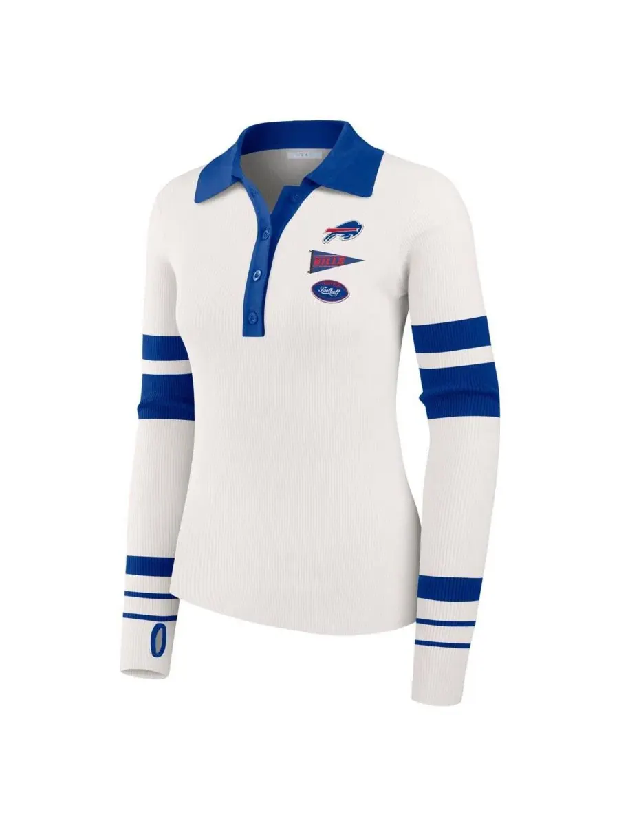 Свитер-поло из рибаны с вышивкой Buffalo Bills, длинный рукав WEAR by Erin Andrews — изображение 2 из 3, белый