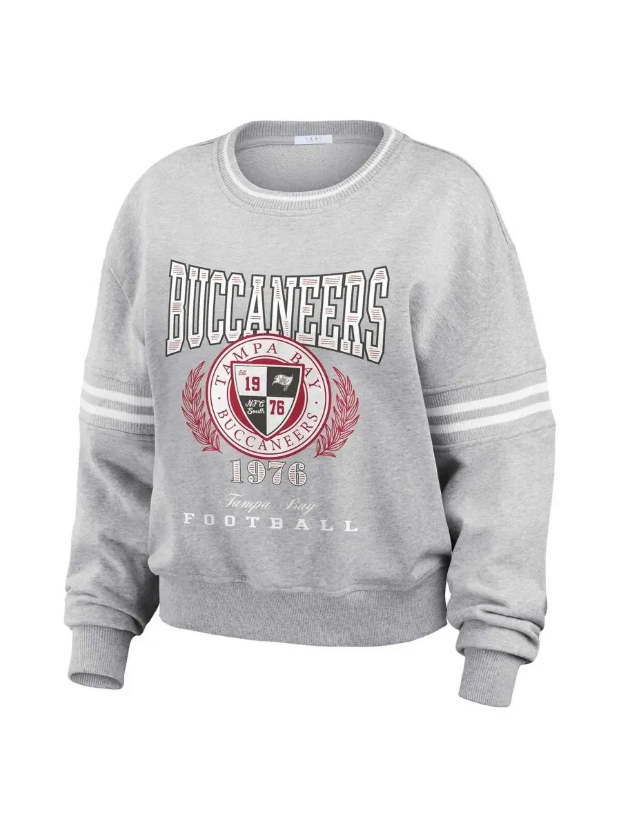 Женский укороченный свитшот с контрастными полосами, модель Cropped Pullover WEAR by Erin Andrews — изображение 2 из 4, серый