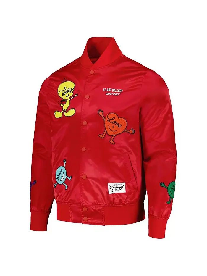 Мужская красная атласная куртка на молнии Looney Tunes Positive Energy Freeze Max — изображение 2 из 4