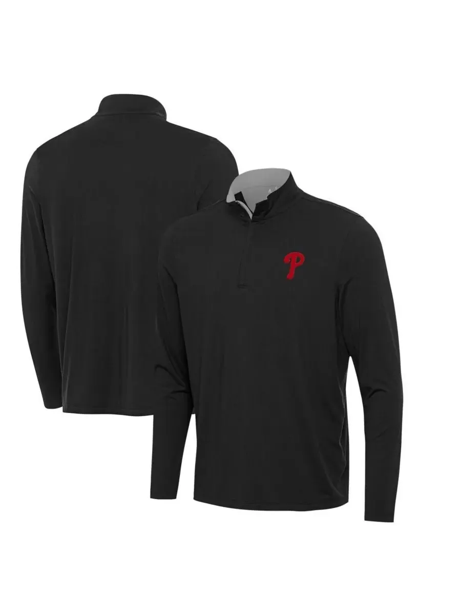 Antigua Мужская черная толстовка Philadelphia Phillies Content с застежкой-молнией до четверти длины