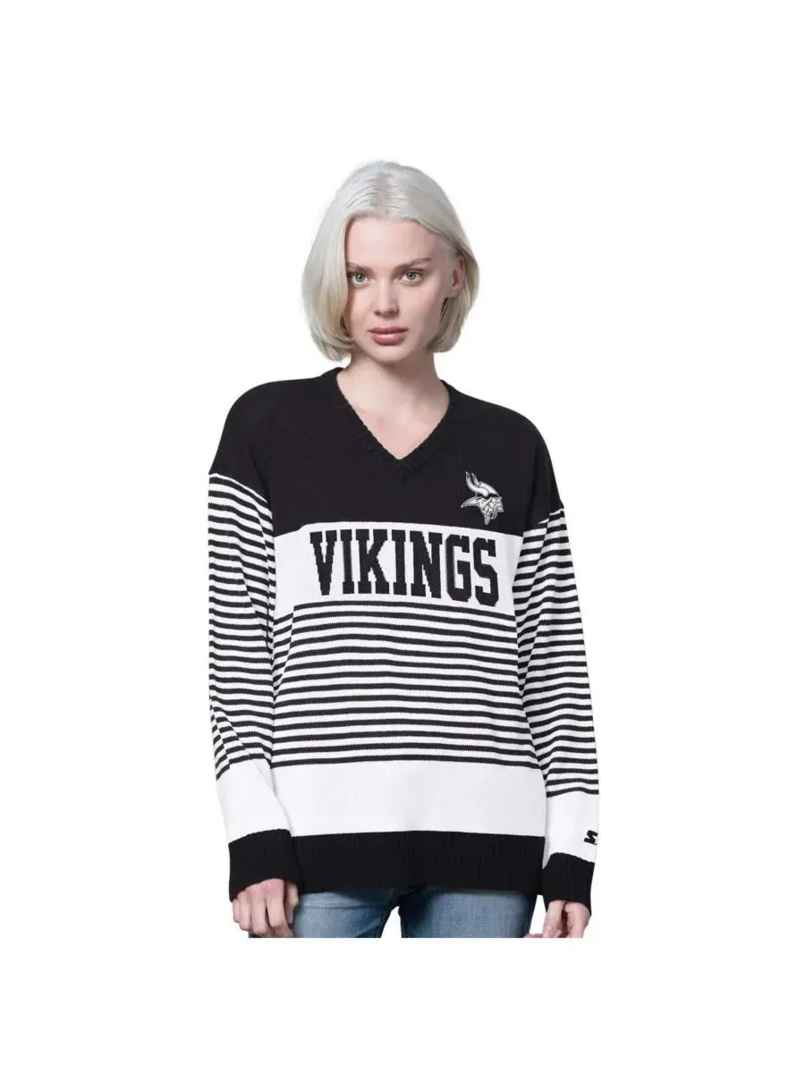 Starter Женский черный полосатый свитер Minnesota Vikings No Huddle