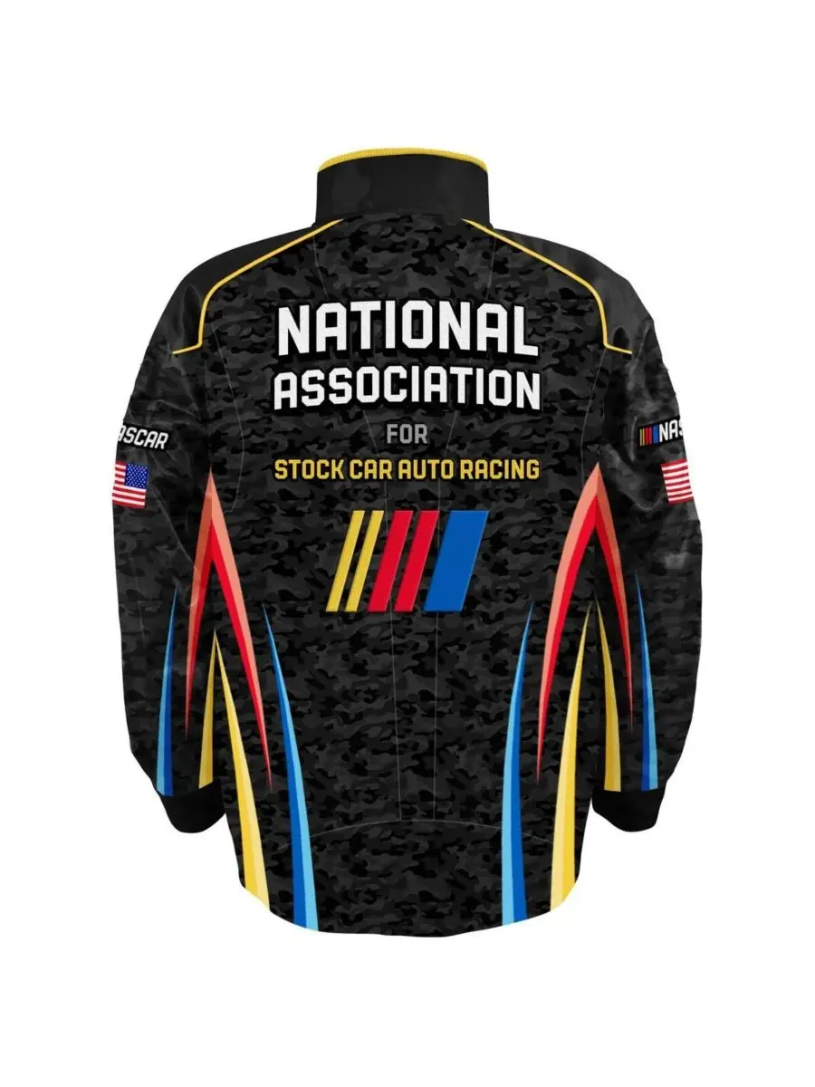 Checkered Flag Sports Мужская черная нейлоновая форменная куртка NASCAR с застежкой на кнопках — изображение 2 из 3, черный