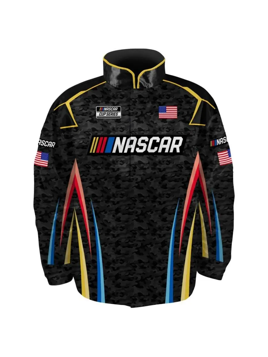 Checkered Flag Sports Мужская черная нейлоновая форменная куртка NASCAR с застежкой на кнопках — изображение 3 из 3, черный