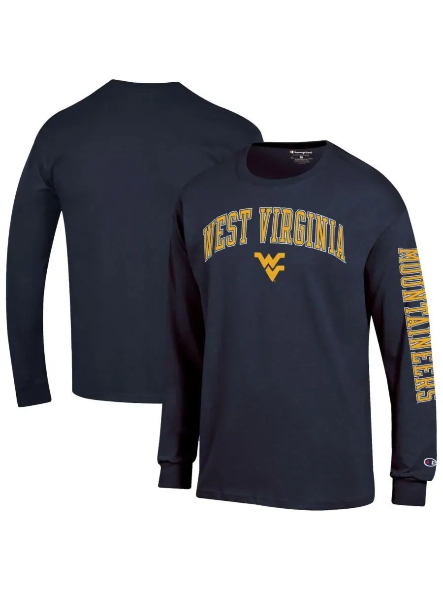 Champion Мужская темно-синяя футболка с длинным рукавом West Virginia Mountaineers Arch Over Logo
