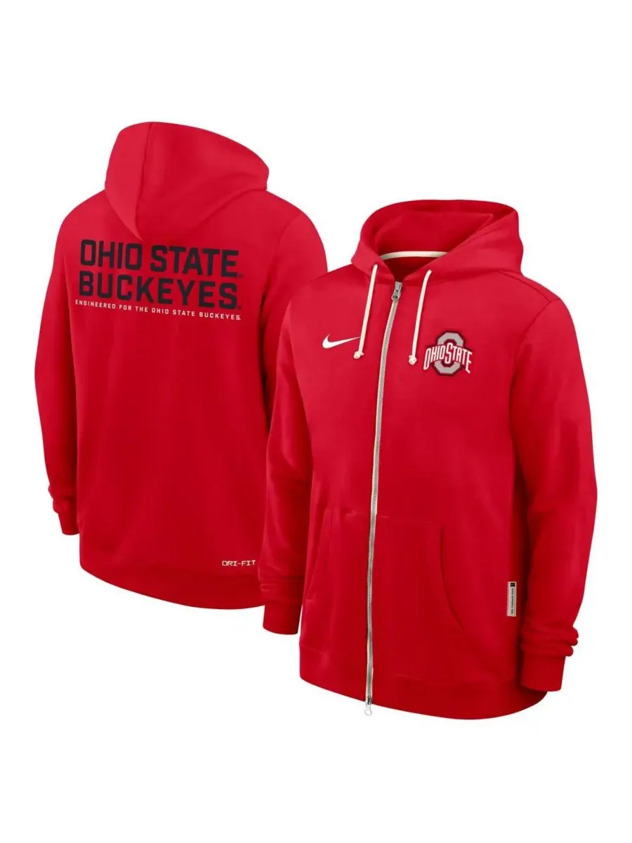 Мужская алая толстовка на молнии с символикой Ohio State Buckeyes 2025 Sideline Performance Nike — изображение 4 из 5, алый