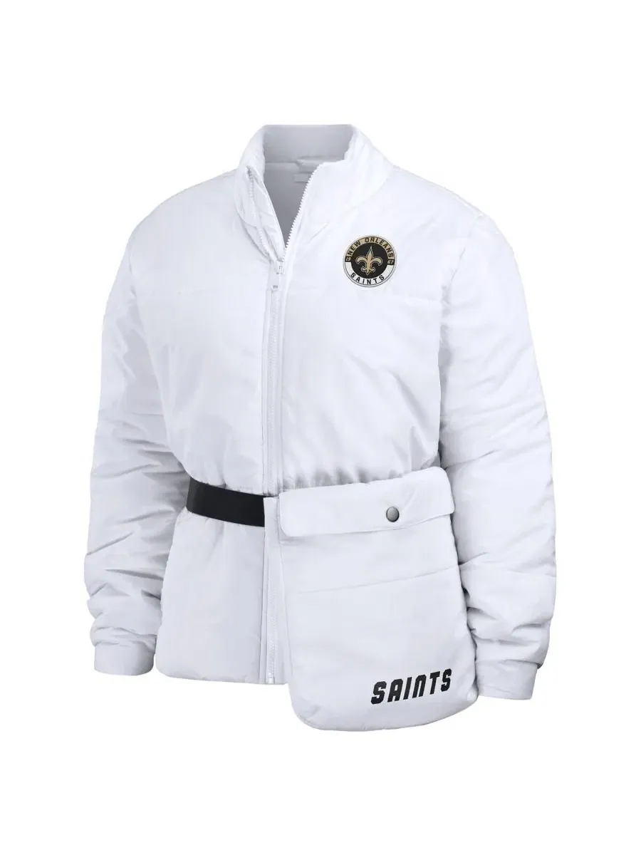 Куртка-пуховик с утяжкой и поясом, с эмблемой New Orleans Saints WEAR by Erin Andrews — изображение 2 из 5, белый