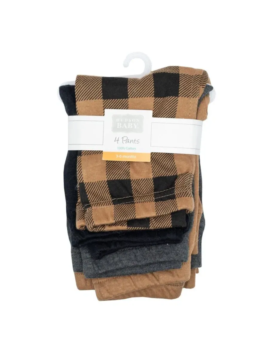 Детские хлопковые штаны и леггинсы с принтом, модель Plaid Hudson Baby — изображение 3 из 7, коричневый черный