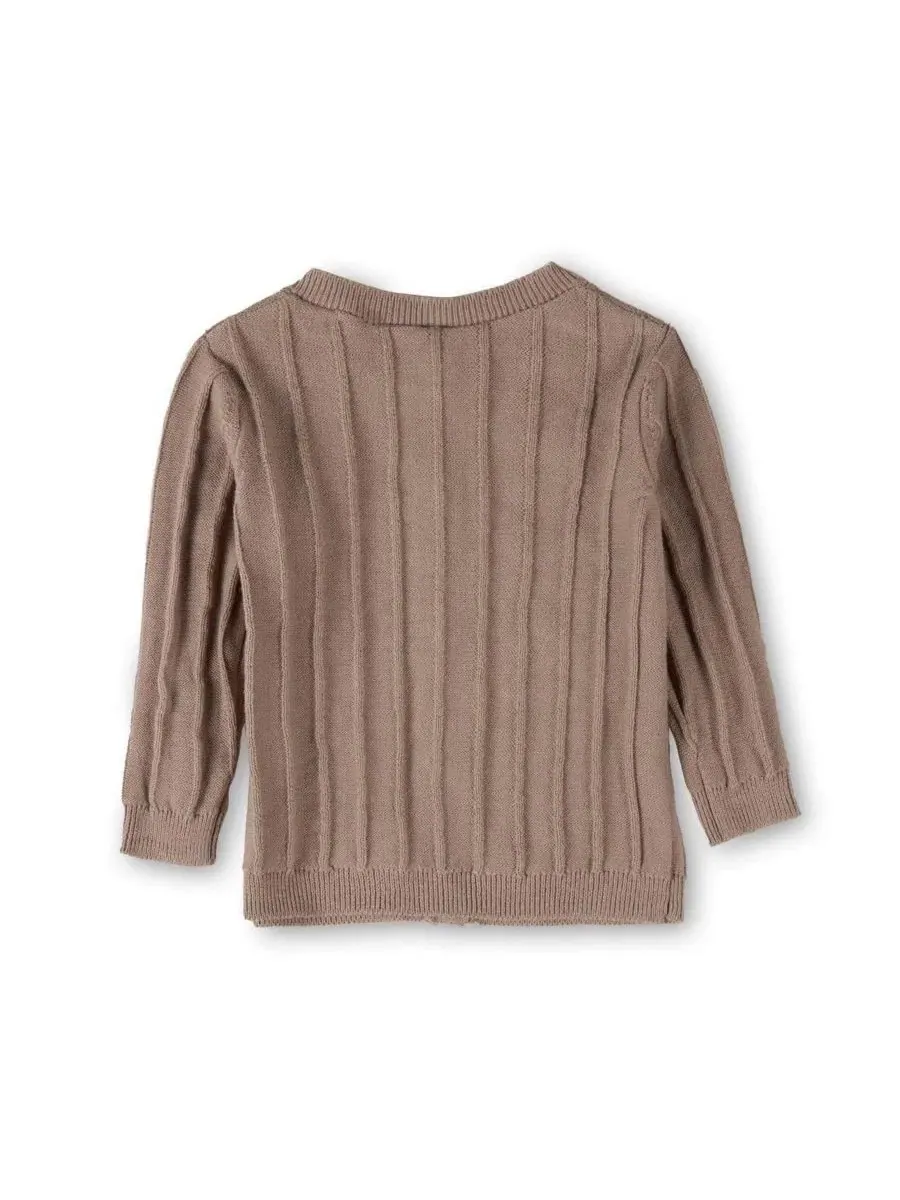 Детский кардиган из хлопка с 3D-вязанием, модель Baby Girls 3D Knit MeMoi — изображение 2 из 3, миндальный