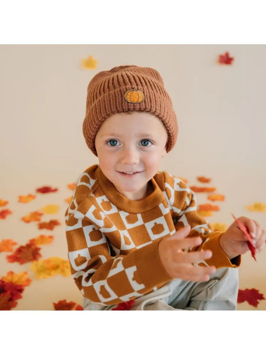 Детский свитер с принтом Pumpkin Checkers Sweet Wink — изображение 4 из 5, оранжевый