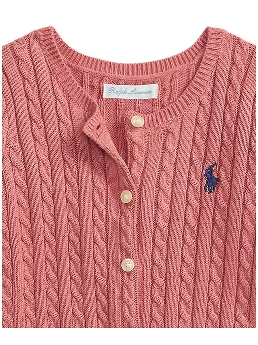 Детский кардиган из хлопка с мини-косами Lake Days Quote Polo Ralph Lauren — изображение 3 из 4, розовый