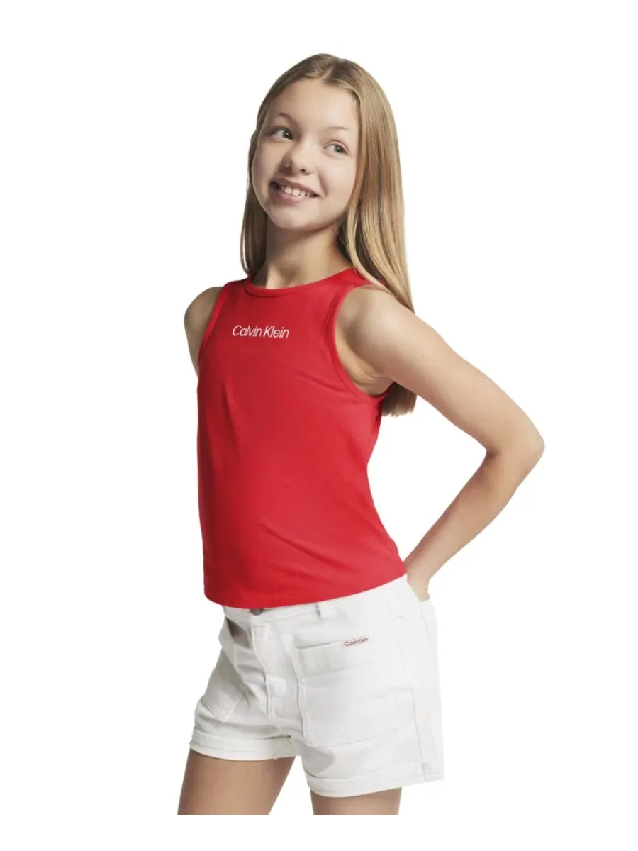 Джинсовые шорты с отворотами для девочек 7-16 лет Calvin Klein — изображение 3 из 8, белый