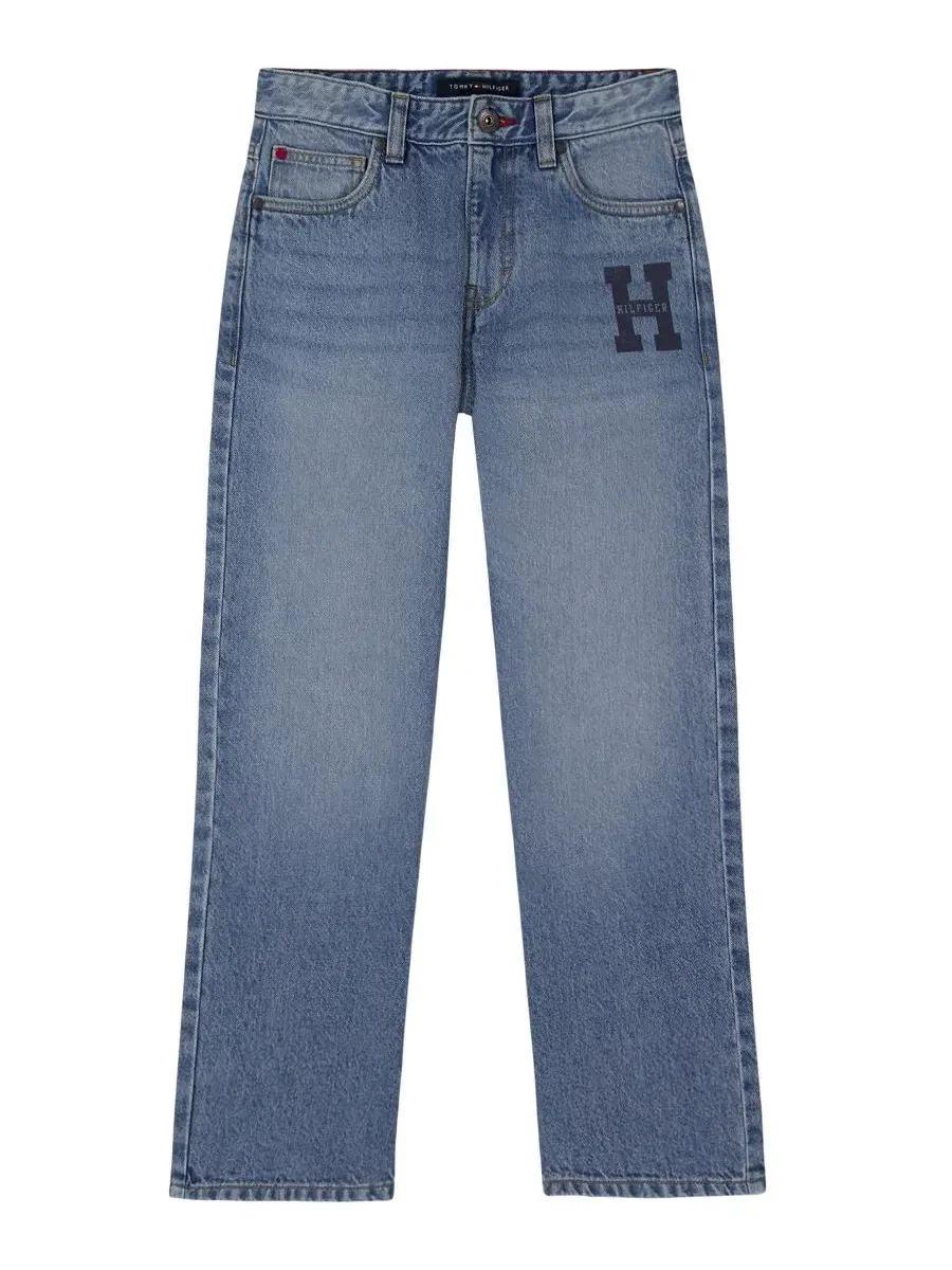 Джинсы свободного кроя с прямыми штанинами, модель Straight-Leg Logo Tommy Hilfiger — изображение 3 из 7, серый