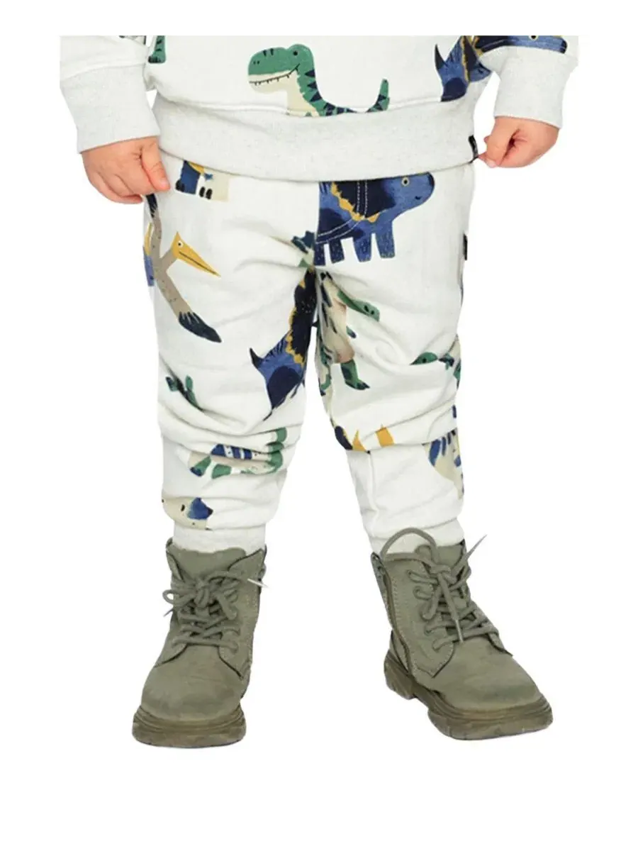 Детские флисовые спортивные штаны с принтом динозавра Deux par Deux — изображение 3 из 7, бежевый