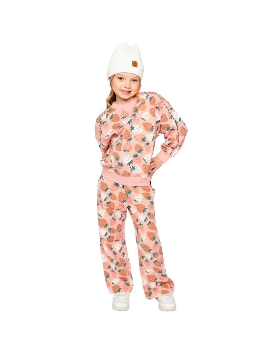 Широкие брюки с принтом клубники, модель Frosted Strawberry Deux par Deux — изображение 5 из 7, розовый