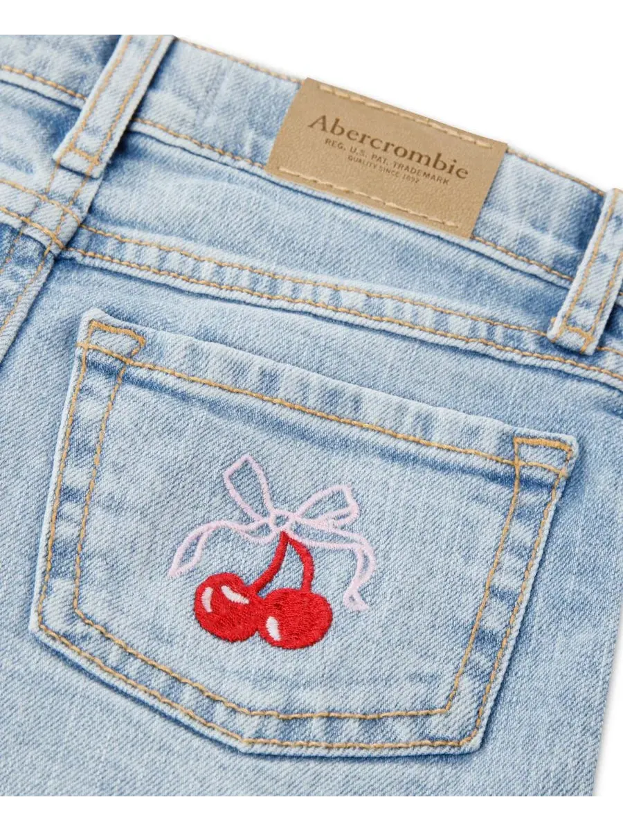 Детские джинсовые шорты с бантом вишневого цвета для девочек 2T-5T Abercrombie Kids — изображение 4 из 9, синий