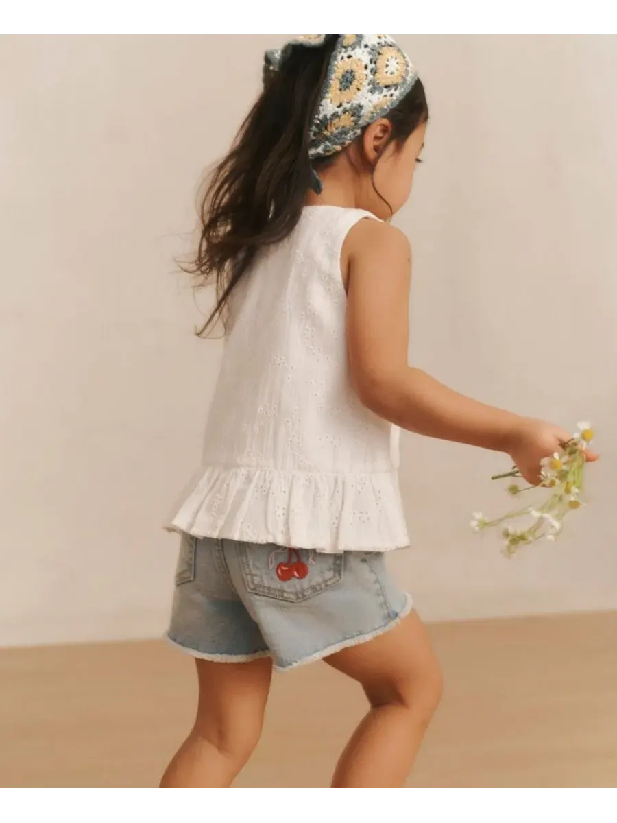 Детские джинсовые шорты с бантом вишневого цвета для девочек 2T-5T Abercrombie Kids — изображение 8 из 9, синий
