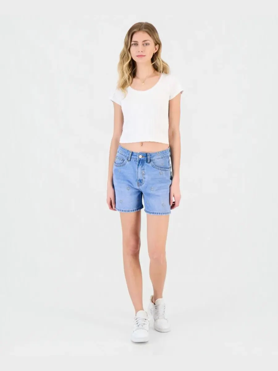 Джинсовые шорты с вышитыми бантами Gogo Jeans, Medium Light Wash — изображение 3 из 4