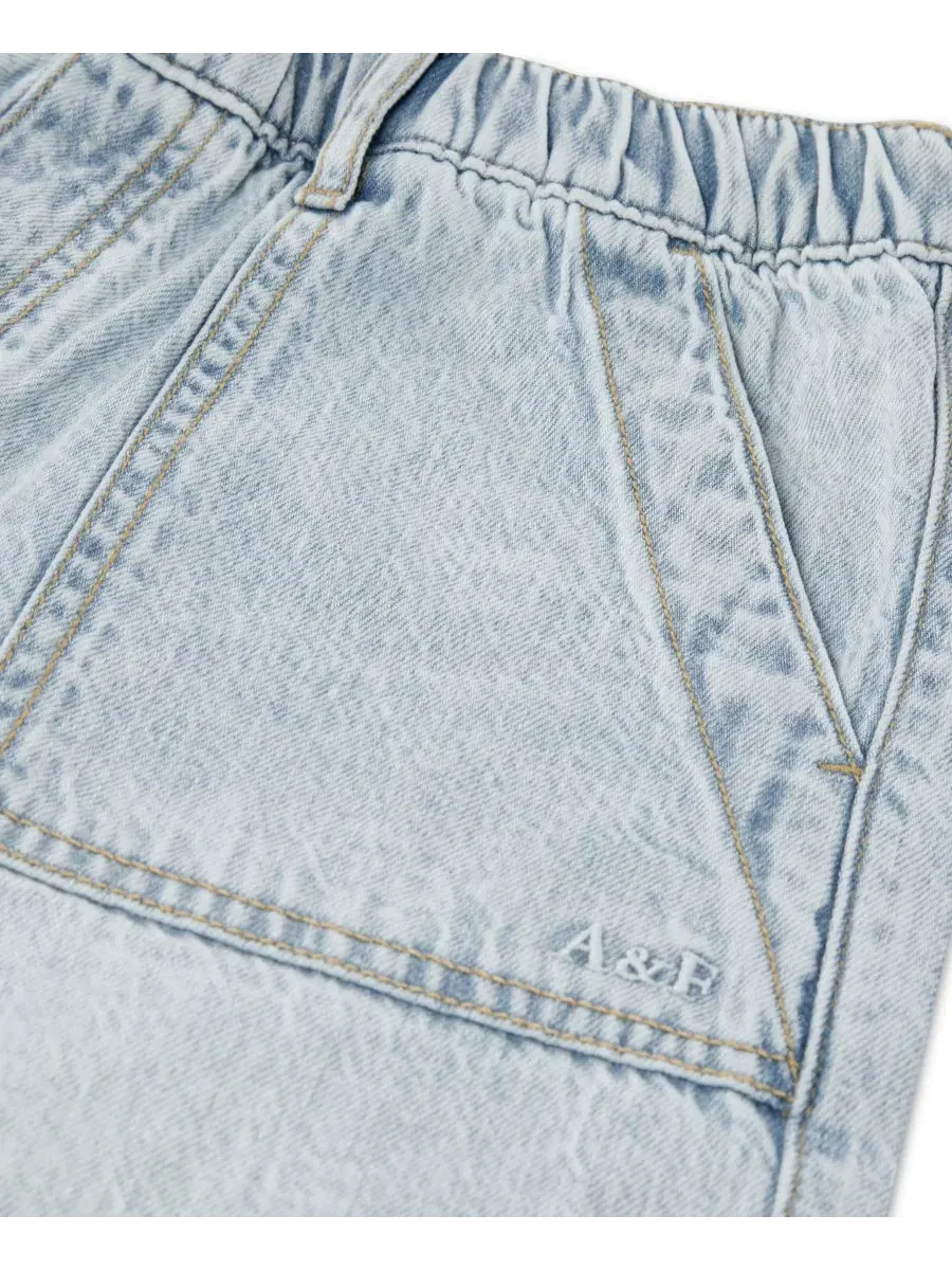 Джинсовые шорты с высокой посадкой для девочек Abercrombie Kids — изображение 3 из 3, голубой