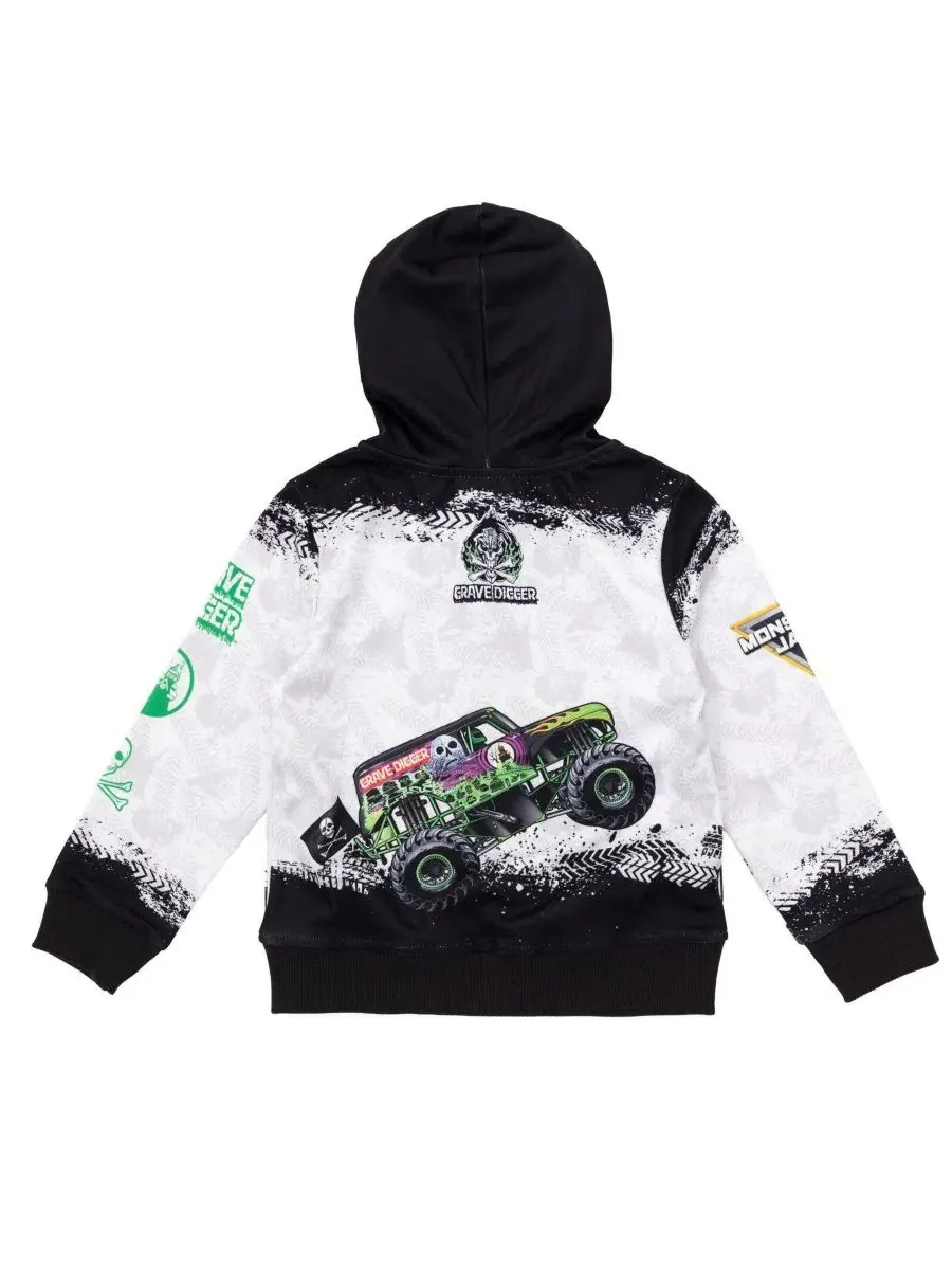 Детская футерная худи-кофта на молнии с принтом Grave Digger Monster Jam Monster Jam — изображение 3 из 3, белый