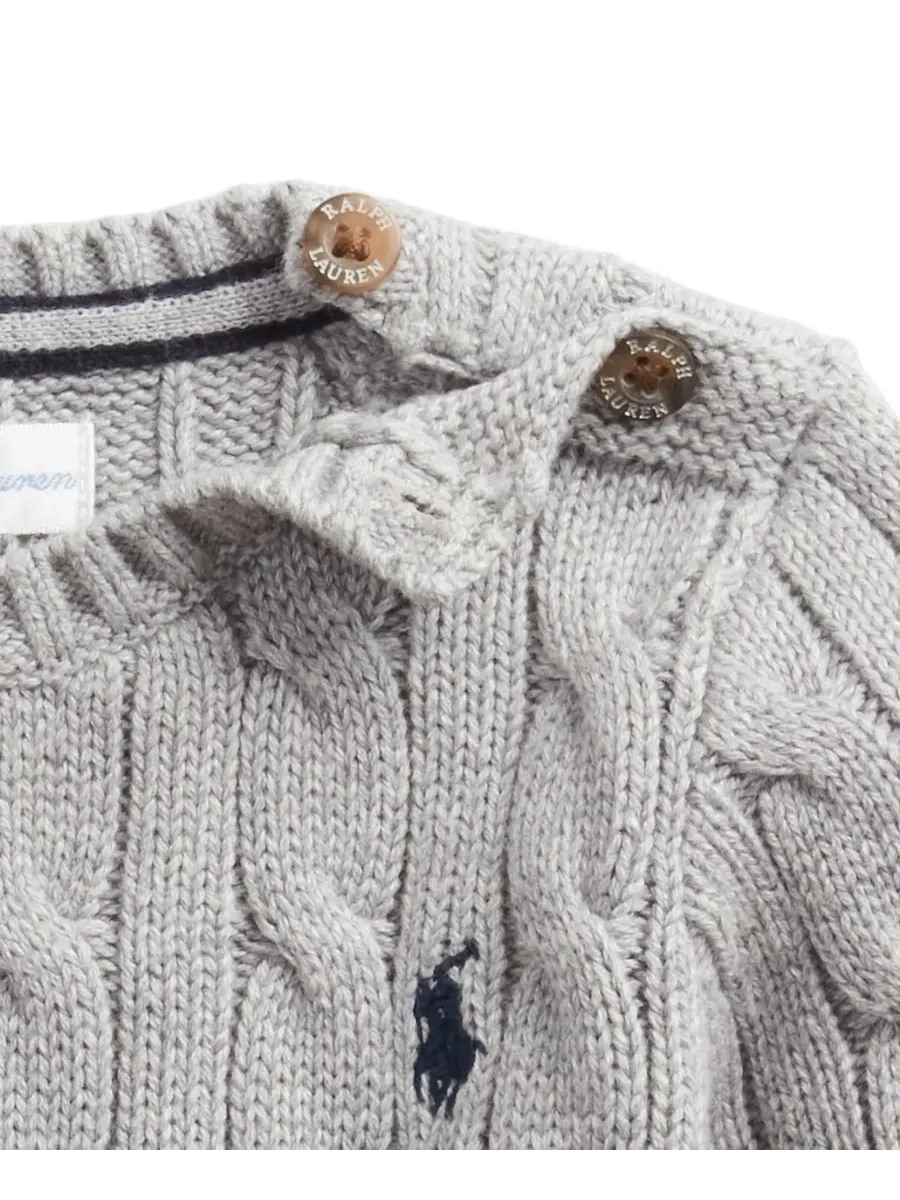 Детский свитер из хлопка с косами, с длинным рукавом Polo Ralph Lauren — изображение 3 из 3, серый