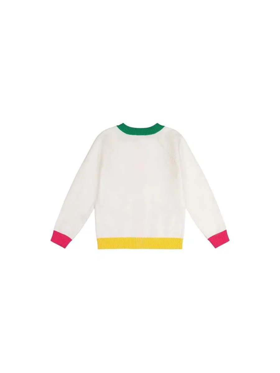 Детский вязаный кардиган с пуговицами и сердечками Ivy Kids Deux par Deux — изображение 6 из 7, белый зеленый розовый