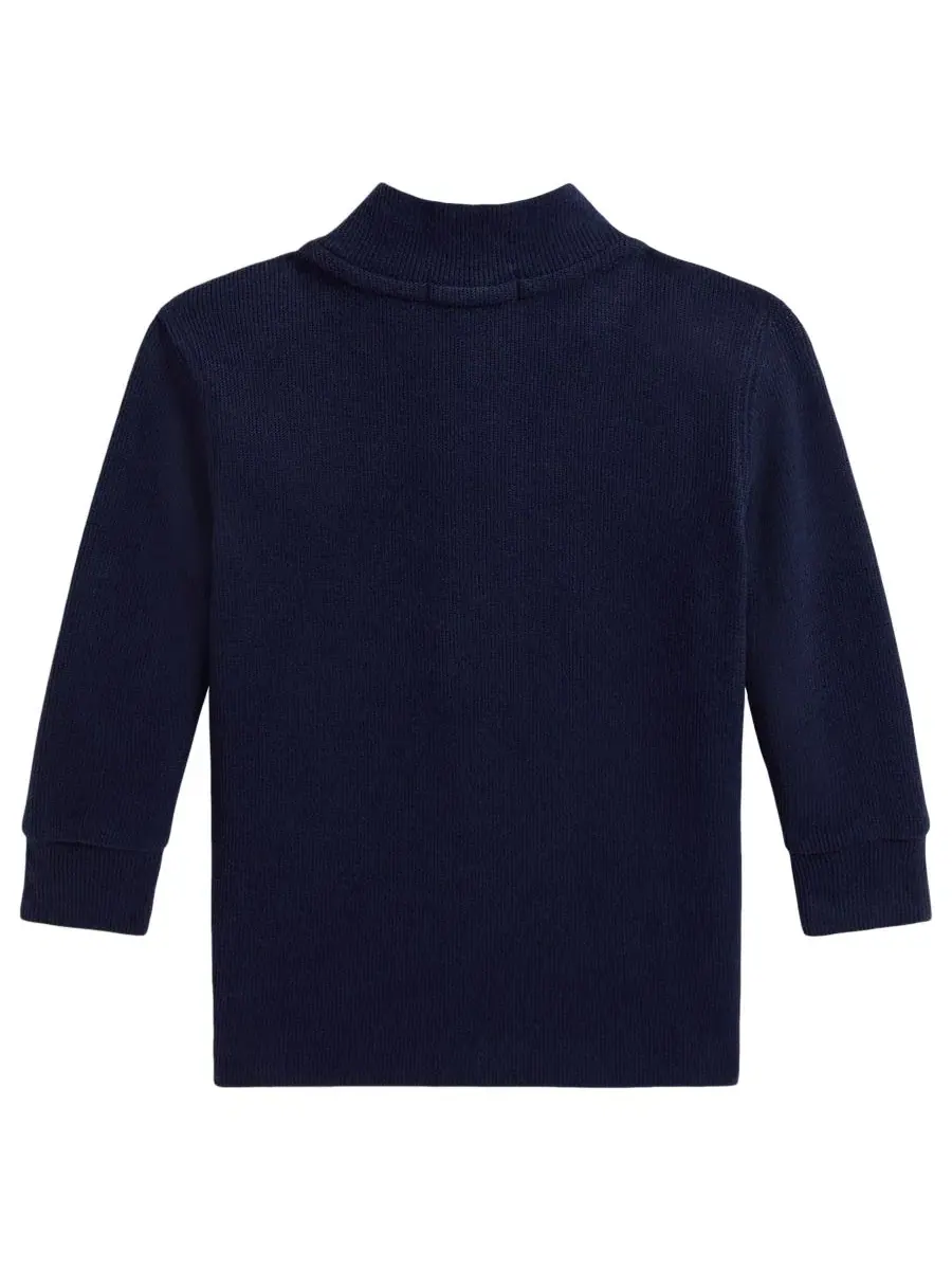 Свитер с воротником-стойкой и четверть-застежкой Estate-Rib Polo Ralph Lauren — изображение 2 из 3, темно-синий