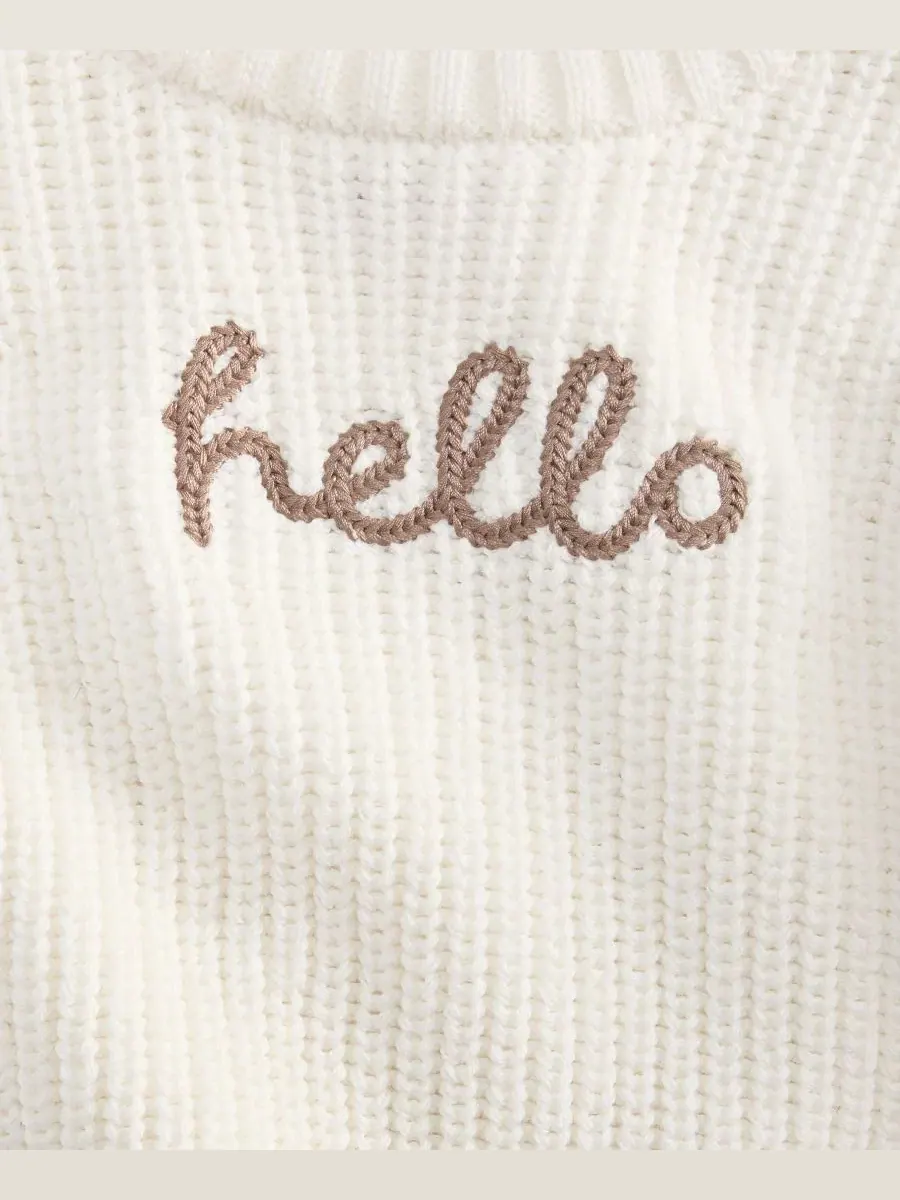 Детский хлопковый свитер с длинным рукавом Hello First Impressions — изображение 2 из 3, белый