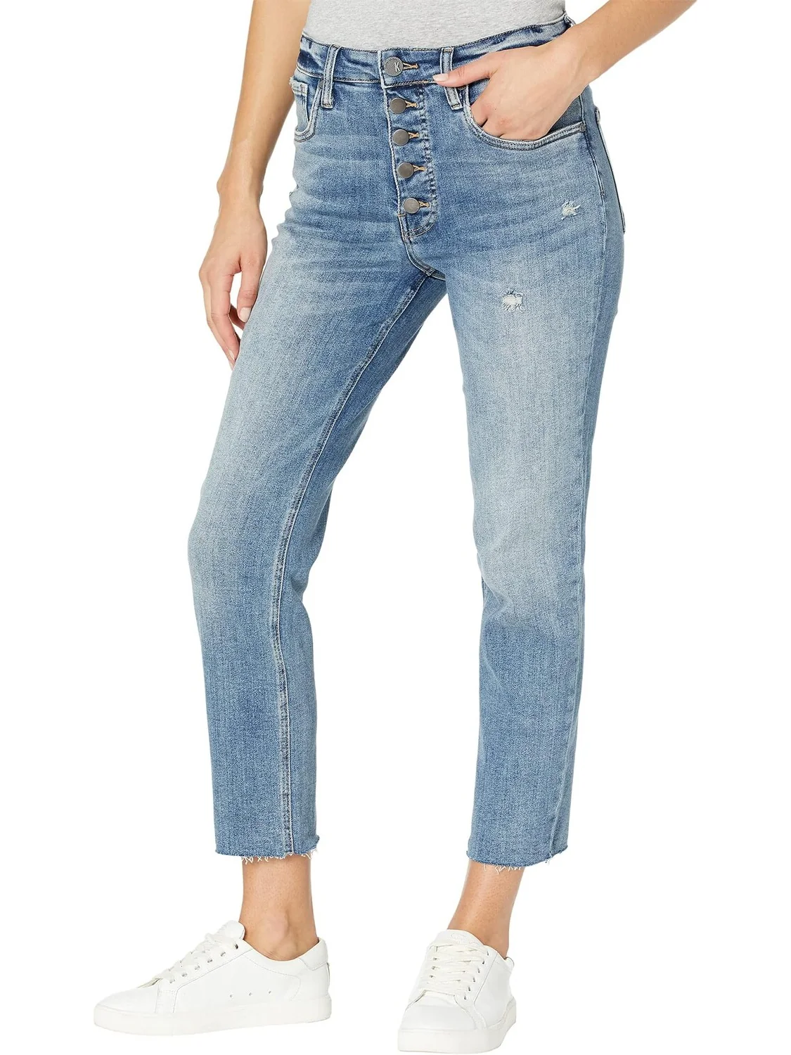 Джинсы Rachael High-Rise Fab Ab Mom Jeans KUT from the Kloth, цвет Imagined — серый