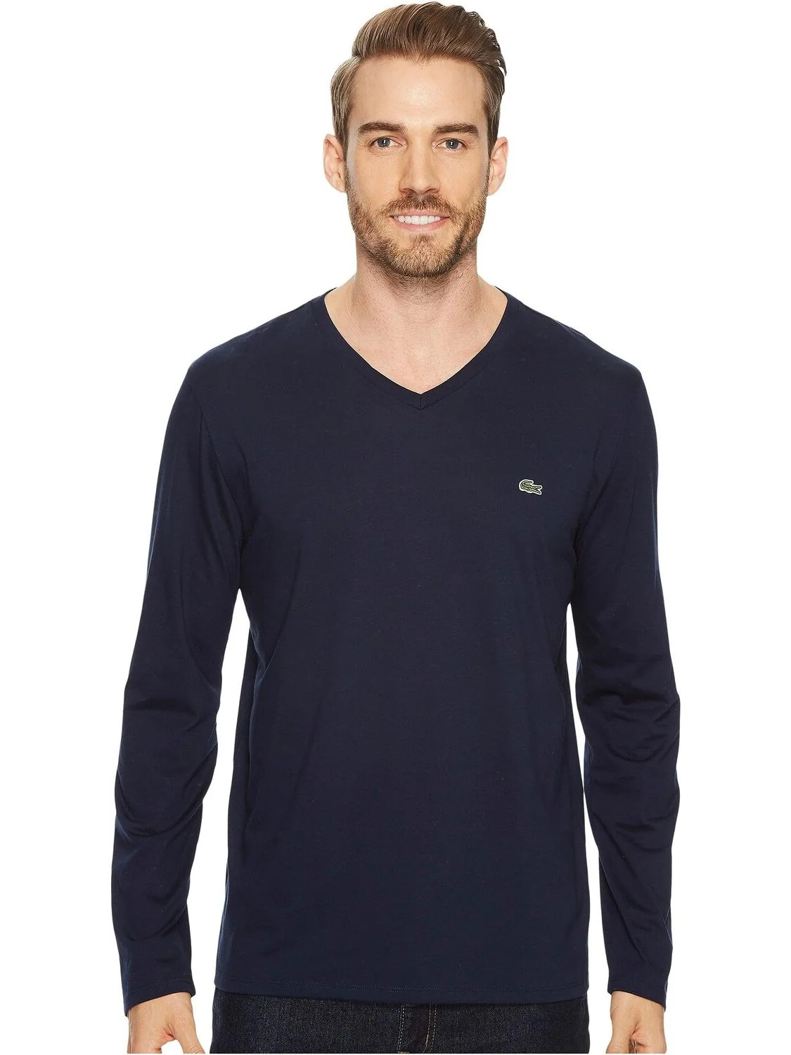 Футболка из джерси Pima с длинным рукавом и V-образным вырезом Lacoste — 1