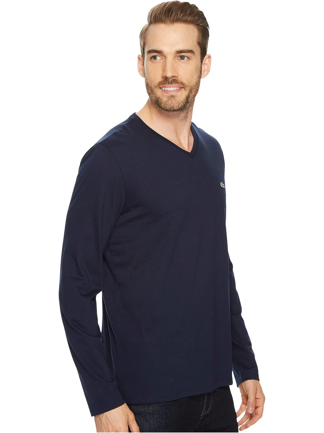 Футболка из джерси Pima с длинным рукавом и V-образным вырезом Lacoste — 4