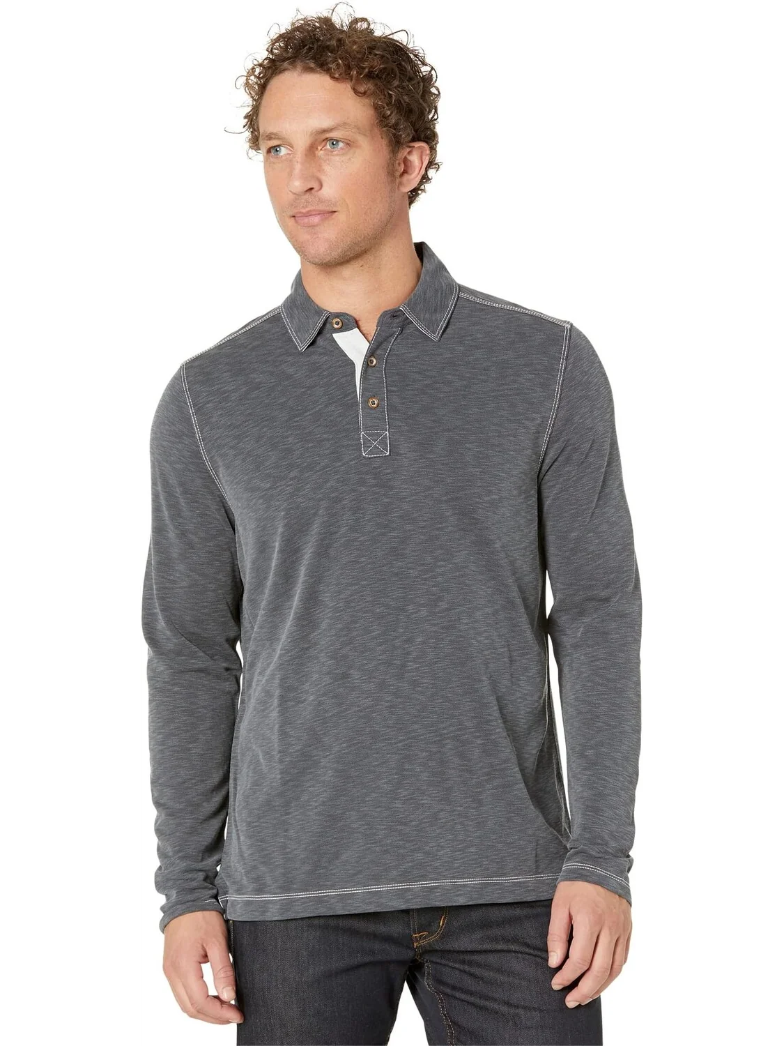 Рубашка-поло Vintage Slub Long Sleeve Polo Johnston & Murphy — 1