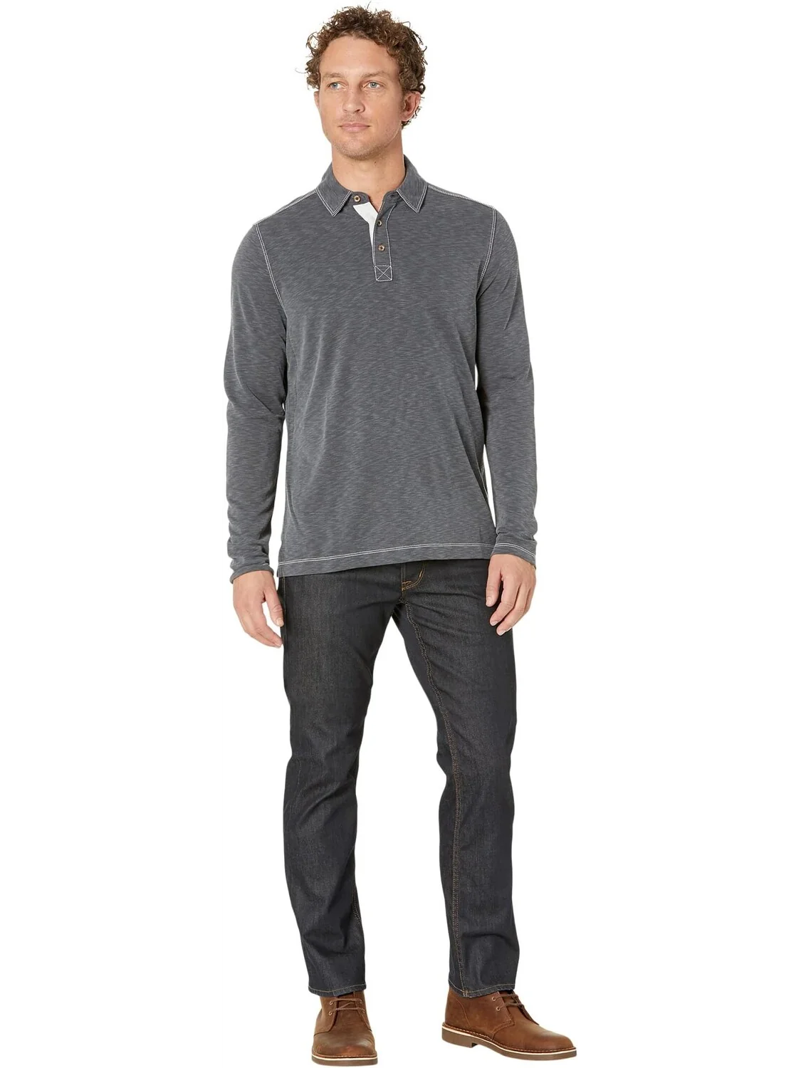 Рубашка-поло Vintage Slub Long Sleeve Polo Johnston & Murphy — 4