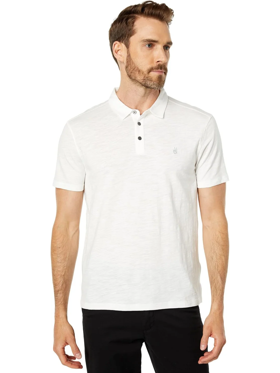 Рубашка-поло Victor Short Sleeve Slub Cotton Polo w/ Peace Sign Embroidery K5787Y2 John Varvatos — серебристый