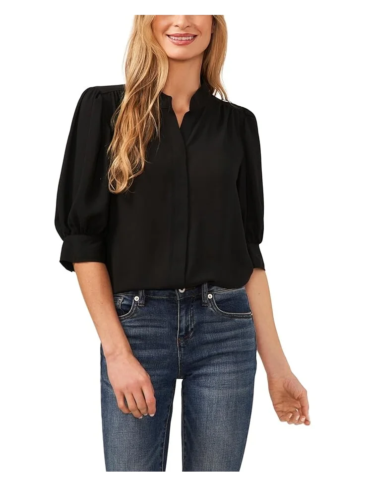 Блуза CeCe Elbow Sleeve Open Collar — черный