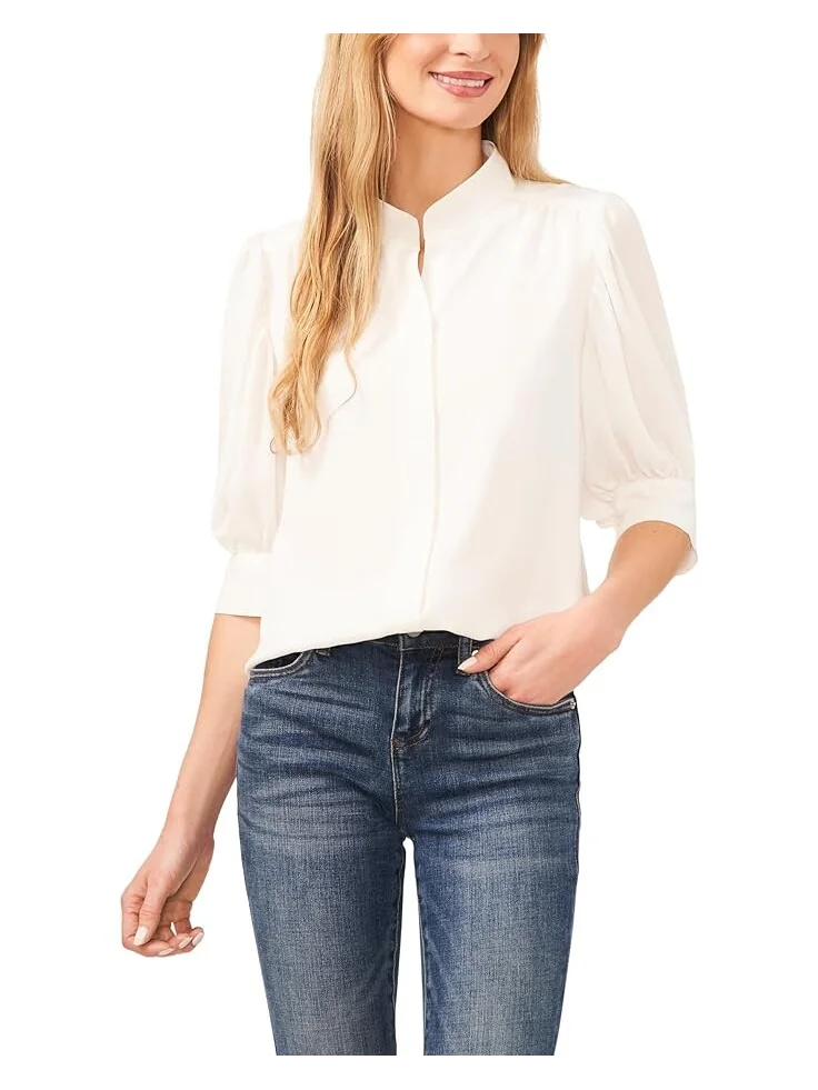 Блуза CeCe Elbow Sleeve Open Collar — белый