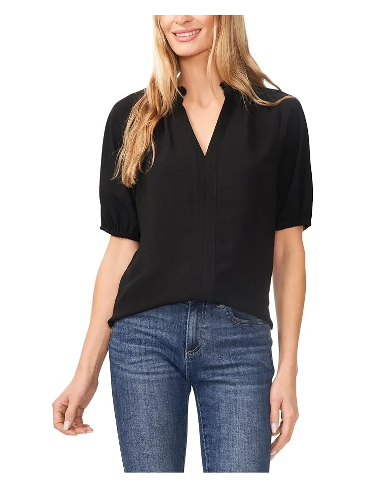 Блузка CeCe Ruffle Neck Raglan Split Seam Blouse — черный