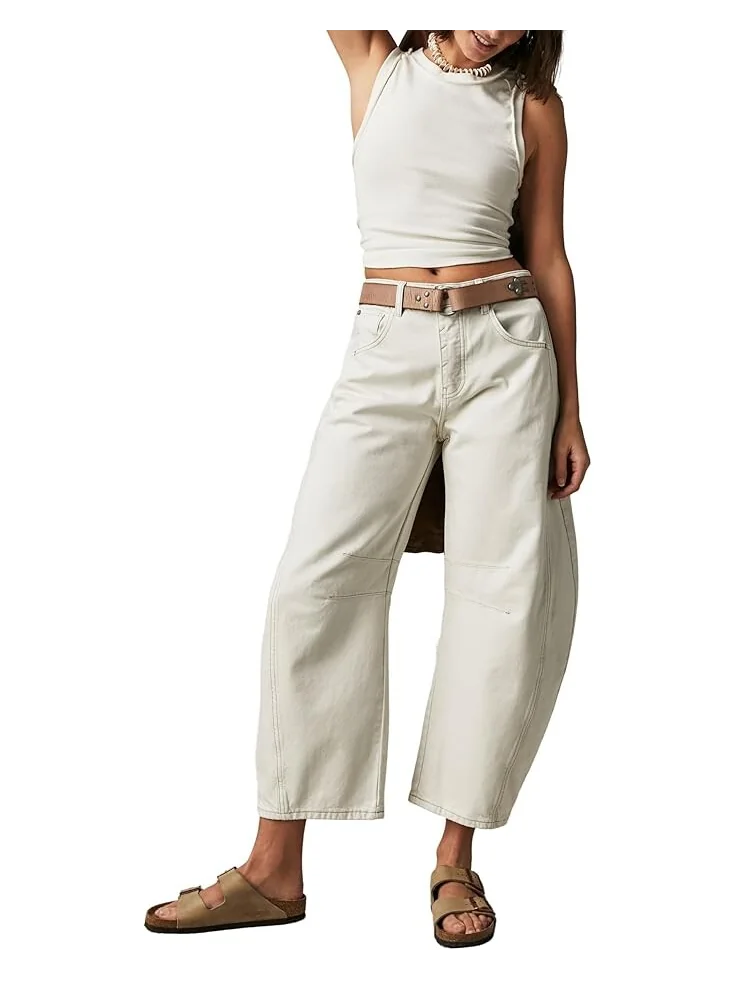 Джинсы Free People We The Free Good Luck Mid-Rise Barrel Jeans — белый