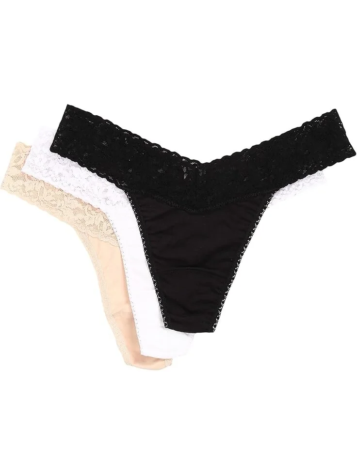 Стринги Hanky Panky Organic Cotton Original Rise Thong w/ Lace 3-Pack — 1
