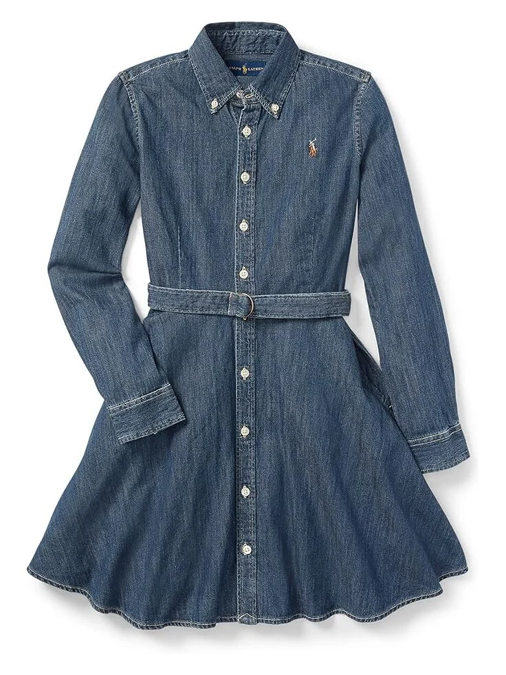 Платье Polo Ralph Lauren Kids Belted Cotton Denim Shirtdress — 1