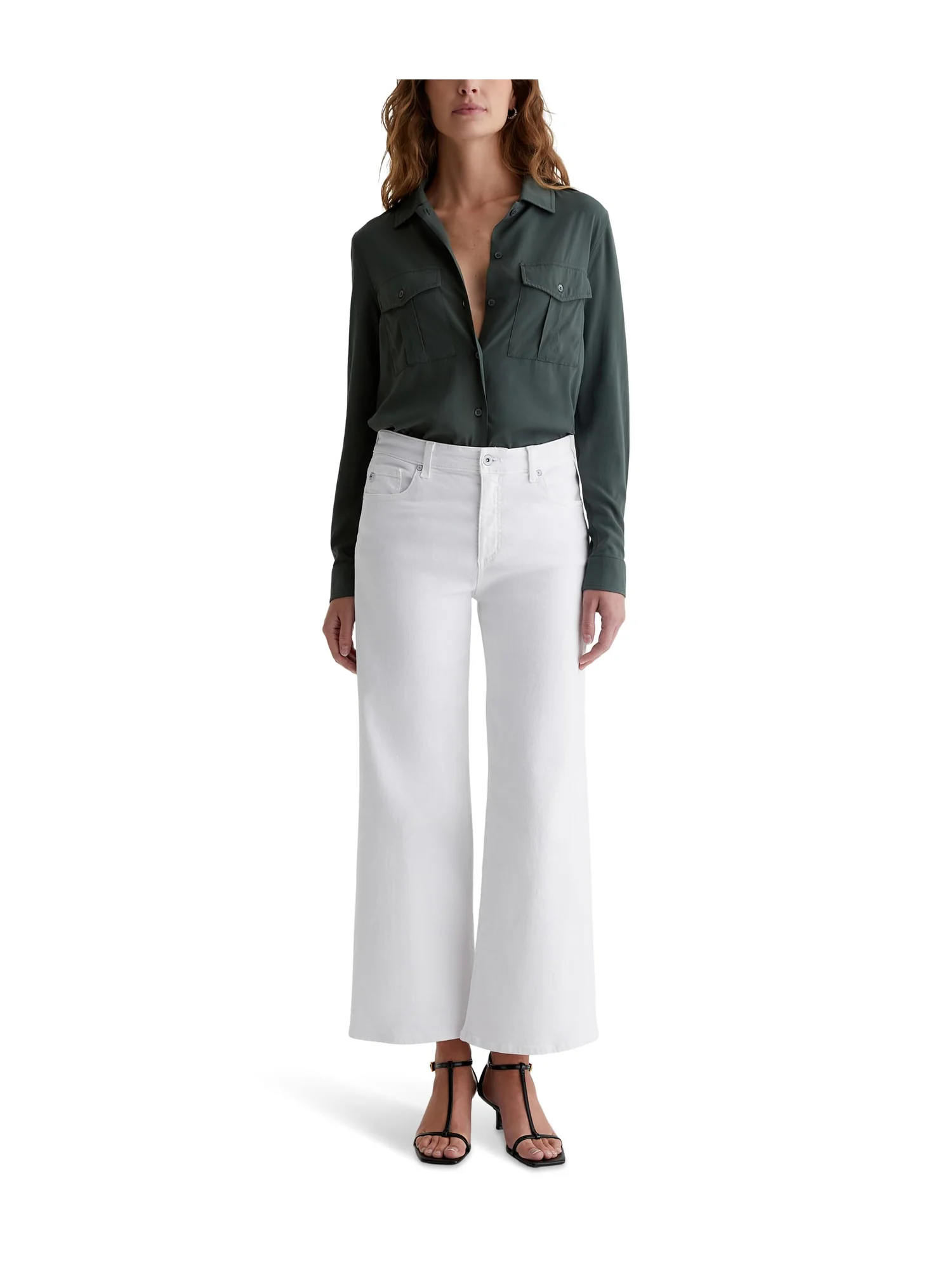 Джинсы AG Jeans Saige Mid-Rise Wide Leg Jeans in Gallery White — 6