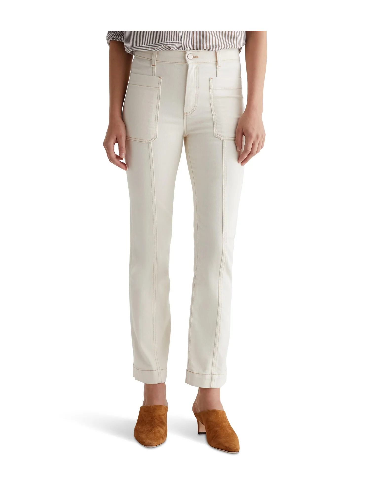 Джинсы AG Jeans Lila Utility Mid-Rise Straight Jeans in White Oat — белый