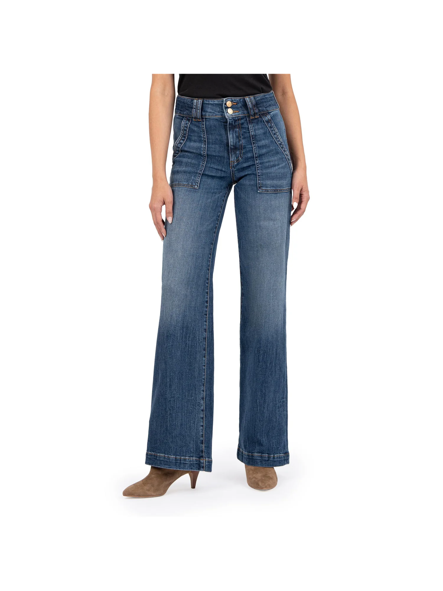 Джинсы KUT from the Kloth JODI HIGH RISE WIDE LEG -PORKCHOP FRONT POCKETS, цвет FAIRNESS — 1