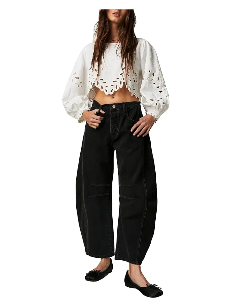 Джинсы Free People We The Free Good Luck Mid-Rise Barrel Jeans, цвет Soundwave — 1
