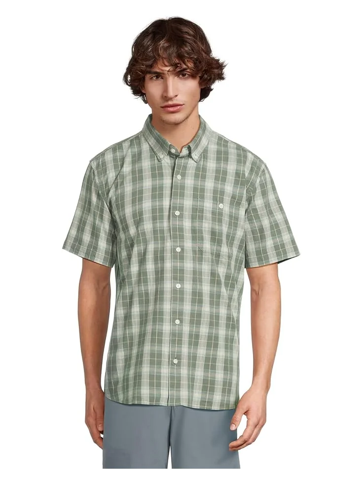 Мужская рубашка L.L.Bean Comfort Stretch Chambray с коротким рукавом, традиционный крой, клетка — 1