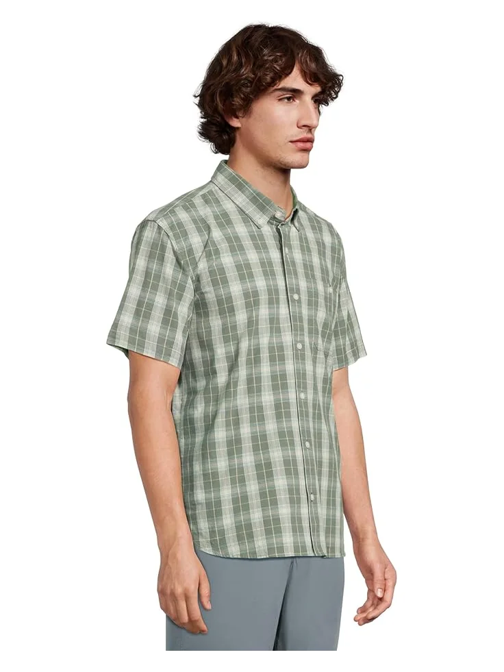 Мужская рубашка L.L.Bean Comfort Stretch Chambray с коротким рукавом, традиционный крой, клетка — 2