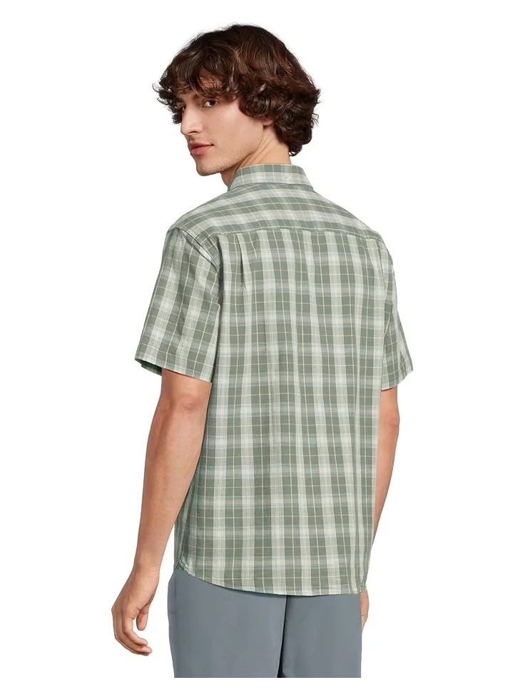 Мужская рубашка L.L.Bean Comfort Stretch Chambray с коротким рукавом, традиционный крой, клетка — 3