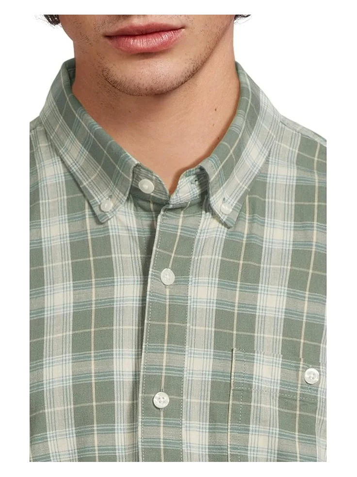 Мужская рубашка L.L.Bean Comfort Stretch Chambray с коротким рукавом, традиционный крой, клетка — 4