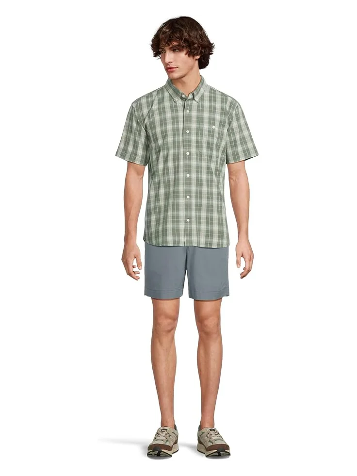 Мужская рубашка L.L.Bean Comfort Stretch Chambray с коротким рукавом, традиционный крой, клетка — 5